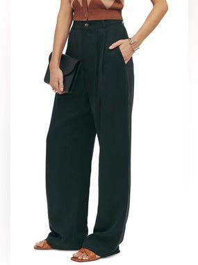 Reformation Mason Pants Wide-Leg High-Rise Trousers in Dark Navy Blue